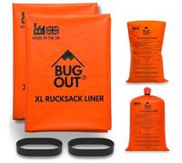 BUG OUT 2 Pack XL Waterproof Rucksack Liner, 90x55cm, 120 Microns Thick, High Visibility Orange, Survival Bushcraft Instructions, 2 EPDM Bands, perfect Backpack Liner for Camping, Hiking and Festivals