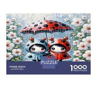 Bug Pair Umbrella 1000 Piece Jigsaw Puzzle Bundle Whimsical Garden Romance Classic Jigsaw Puzzle Thick Cardboard Teen Puzzle Fans 12-18 Logic Skill After-School Party Game Best Gift Lovers 70x50cm/100