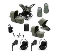 Bugaboo Donkey 5 Twin Pushchair Essential Bundle With Cybex Cloud T i-Size Rotating Baby Car Seat & Base (12 Pieces) - Forest Green Forest Green