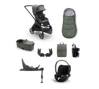 Bugaboo Dragonfly Complete Stroller Bundle With Cybex Cloud T i-Size Rotating Baby Car Seat & Base (8 Pieces) Forest Green