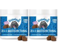 BUGALUGS 21 in 1 Multifunctional Dog Treats - Helps Gut, Teeth, Bladder, Joints, Calming, Relax & Itchy Skin - Perfect for Small, Medium & Large Dogs -120 chews (Pack of 2)