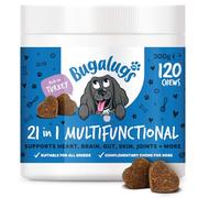 BUGALUGS 21 in 1 Multifunctional Dog Treats - Helps Gut, Teeth, Bladder, Joints, Calming, Relax & Itchy Skin - Perfect for Small, Medium & Large Dogs -120 chews