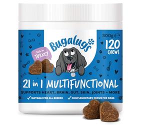 BUGALUGS 21 in 1 Multifunctional Dog Treats - Helps Gut, Teeth, Bladder, Joints, Calming, Relax & Itchy Skin - Perfect for Small, Medium & Large Dogs -120 chews