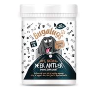 Bugalugs Deer antlers Supplement dog food toppers Powder for Dogs & puppy, high in protein dog food, fibre, vitamins & minerals. 100% Natural reindeer antlers dog supplements use with licky mat (200g)