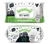 BUGALUGS Dog Glove Wipes, pet wipes for full body, eye wipes, ear wipes, bum & paws. 30 sensitive dog grooming glove wipes for dogs, puppy & cat grooming, One size fits all (Fragrance Free)