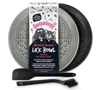 Bugalugs Dog Mat Bowl Lick Mats For Dogs, 100% Food Grade Cat Food Mat & Licky Mats For Dogs - Lick Mat Bowl Reduce Stress & Anxiety, 2x Pet Food Mat Bowl, Spatula & Brush (Black & Grey)