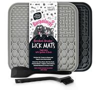Bugalugs Licky Mats For Dogs, 100% Food Grade Lick Mats For Dogs & Cat Food Mat BPA Free Dog Mat, Feeding & Licking Lick Mat, Reduce Stress & Anxiety, 2x Pet Food Mat, Spatula & Brush (Black & Grey)