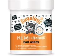 BUGALUGS Probiotic Cat Ear Cleaner Pet Wipes 100 Biodegradable textured pre-soaked cat wipes Stops Head Shaking, Itching & Waxy Ears