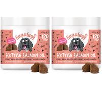 Bugalugs Scottish Salmon Oil Chews For Dogs, Dog Supplement Supports Skin And Coat, Dog Itchy Skin & A Moulting, Omega 3 Fish Oil (120 Chews, Salmon) (Pack of 2)