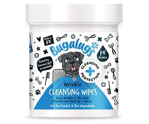 BUGALUGS Wrinkle Dog Wipes for pawly skin - 100 Biodegradable dog grooming pet wipes. Use as Dog ear wipes, dog eye wipes, dog face wipes, Paw & Bum wipes for puppy, dogs & cat grooming
