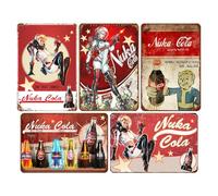 Bugana 5-Pcs Nuka Cola Metal Sign, Bar Poster Funny Vintage Tin Signs Man Cave Accessories Garage Backyard Wall Decor Art 8 x 12 Inches