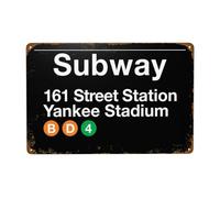 Bugana Yankee Stadium Subway Vintage Metal Sign, Retro Tin Signs Posters for Man Cave Bar Garage Car Room Streets Wall Decor Art 12 x 8 Inch