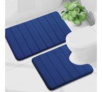 Buganda Bathroom Mat Set, 2 Piece Memory Foam Bath Mat and U-Shaped Toilet Rug, Machine Wash Dry, Soft Non Slip Absorbent Bath Rug for Bathroom, Shower and Tub (30" x 20"+24" x 20", Navy)