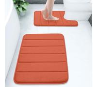 Buganda Bathroom Rug and Mat Set, 2 Piece Memory Foam Bath Mat and U-Shaped Toilet Rug, Machine Wash Dry, Soft Non Slip Absorbent Bath Rug for Bathroom, Shower and Tub (24" x 16"+24" x 20", Coral)