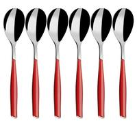 BUGATTI, Glamor, Set of 6 Coffee Spoons in 18/10 Stainless Steel and RED Handle, Bugatti Pro-Tech System molding, Dishwasher Safe