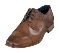 bugatti Men's Business low shoe made of genuine smooth leather, Derby with cross cap and embossed shaft, Cognac, 8 UK