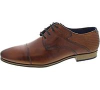 bugatti Men's Business low shoe made of genuine smooth leather, Derby with cross cap and embossed shaft, Cognac, 8 UK