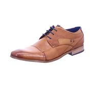 bugatti Men's Business low shoe made of leather, derby with cross cap and elegant lines, Cognac, 8 UK