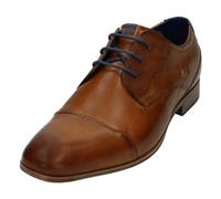 bugatti Men's Business low shoe made of leather, derby with cross cap and elegant lines, Cognac, 8 UK