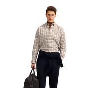 bugatti Men's Shirt Button-Down Collar Modern Fit Checked, 14-Beige, M