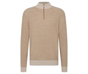 bugatti Men's Troyer Knitted Jumper Stand-Up Collar Short Zip Regular Fit, 60-Taupe, L