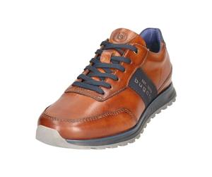 bugatti Men's Vollleder-Sneaker im Businesslook mit Schriftzug an der Seite, Cognac, 8 UK