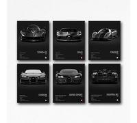 Bugatti Pagani Super Car Posters - Set of 6, Unframed 8x12inch (20x30cm) for Boy's Bedroom