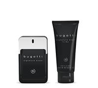bugatti signature black men's perfume gift set, eau de toilette 100 ml + shower gel 200 ml, woody men's fragrance, gift box, men's care set with perfume and shower gel, elegant, sporty, aromatic