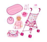 Bayer Design 30585AB Doll's pushchair set, doll stroller, baby doll, soft body, bag, changing mat, feeding accessories, bib