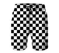 BUGKHD Jamaica Jamaican Kingdom Flag Men's Summer Beach Shorts, Athletic Trunks, White2-checkerboard Modern Black Checkered Pattern, M