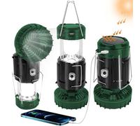 BUGPASS Solar Camping Lanterns with Fan, Collapsible Lightweight Camping Lantern, Rechargeable LED Lanterns Camping Fans for Camping Tent Hurricanes Power Outages Storm Indoor Outdoor, Green