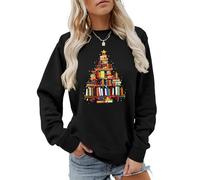 Bugrelsla Christmas Books Tree Sweatshirt Funny Christmas Reading Shirts Bookworm Xmas Sweater Women Holiday Pullovers(Black,XL)