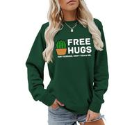 Bugrelsla Free Hugs Just Kidding Don't Touch Me Funny Cactus Jokes Sweatshirt Women‘s Lightweight Pullover Top(Grass Green,XXL)