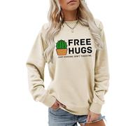 Bugrelsla Free Hugs Just Kidding Don't Touch Me Funny Cactus Jokes Sweatshirt Women‘s Lightweight Pullover Top(Sand,S)