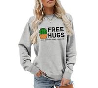 Bugrelsla Free Hugs Just Kidding Don't Touch Me Funny Cactus Jokes Sweatshirt Women‘s Lightweight Pullover Top(Gray,S)