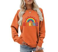 Bugrelsla In A World Where You Can Be Anything Be Kind Sweatshirt Women's Long Sleeve Crew Neck Casual Fun Pullover Top Gi(Orange,M)