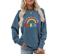Bugrelsla In A World Where You Can Be Anything Be Kind Sweatshirt Women's Long Sleeve Crew Neck Casual Fun Pullover Top Gi(Blue,XL)