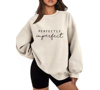 Bugrelsla Women's Padded Sweatshirt Perfectly Imperfect Women's Large Round Neck Long Sleeve Sweater(Sand,S)