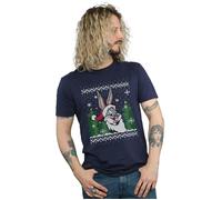 Bugs Bunny Christmas Fair Isle T-Shirt Looney Tunes Navy L