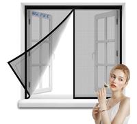 Bugs Window Screen 95x130cm Reinforced Mesh Curtain Entry Door Mesh with Full Frame Hook & Loop for Anti Mosquito or Anti Pest Magnetic Soft Door Black