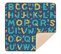 Bug's World Alphabet Seamless Pattern Soft Padded Baby Playmat for Floor Water Resistant Kicking Mat for Baby Toddler Infant, 50'' x 50''