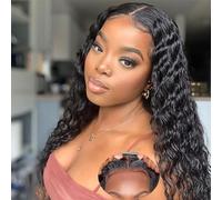 Bugtum Deep Wave 5x5 HD Lace Closure Glueless Wig Human Hair Pre Cut Wear-Resistant Curly Front Wig for Black Women Black