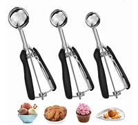 Bugucat 3-Piece Stainless Steel Ice Cream Scoop Set with Trigger, Cookie Scoop, Ice Cream Spoon