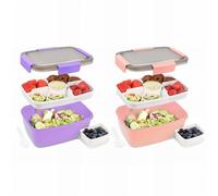 Bugucat Bento Box 2000ML 2 Set, Lunch Box with 3-Compartment Tray, Salad Bowl with Dressing Container, Meal Prep Container with Built-in Spoon,Purple Dpink