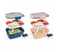 Bugucat Bento Box 2000ML 2 Set, Lunch Box with 3-Compartment Tray, Salad Bowl with Dressing Container, Meal Prep Container with Built-in Spoon,Blue Dark Pink