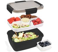 Bugucat Bento Box 2000ML, Lunch Box Salad Lunch Container to Go with 4 Compartment Tray, Salad Bowl with Dressing Container, Meal Prep to Go Containers for Food Fruit Snack, Black