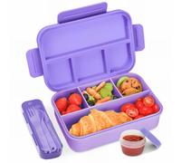 Bugucat Bento Lunch Box 1300ML - Leak-Proof with 4 Compartments, Cutlery for Kids and Adults - Snack Box for School, Kindergarten, Office -Purple