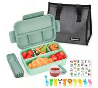 Bugucat Bento Lunch Box 1300ML with Lunch Bag, Kids & Adult Lunch Box with Cutlery, Snack Boxes with Sauce Box & 10 x Fruit Fork, Bento Box with Compartments for School Kindergarten Office, BPA-Free