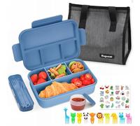 Bugucat Bento Lunch Box 1300ML with Lunch Bag, Kids & Adult Lunch Box with Cutlery, Snack Boxes with Sauce Box & 10 x Fruit Fork, Bento Box with Compartments for School Kindergarten Office, BPA-Free