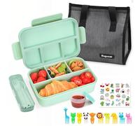 Bugucat Bento Lunch Box 1300ML with Lunch Bag, Kids & Adult Lunch Box with Cutlery, Snack Boxes with Sauce Box & 10 x Fruit Fork, Bento Box with Compartments for School Kindergarten Office, BPA-Free